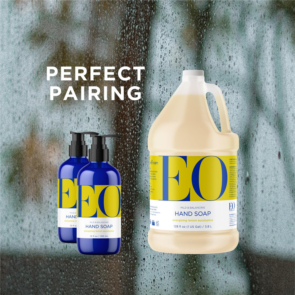 EO Liquid Hand Soap Refill, 1 Gallon, Lemon and Eucalyptus, Organic Plant-Based Gentle Cleanser with Pure Essential Oils