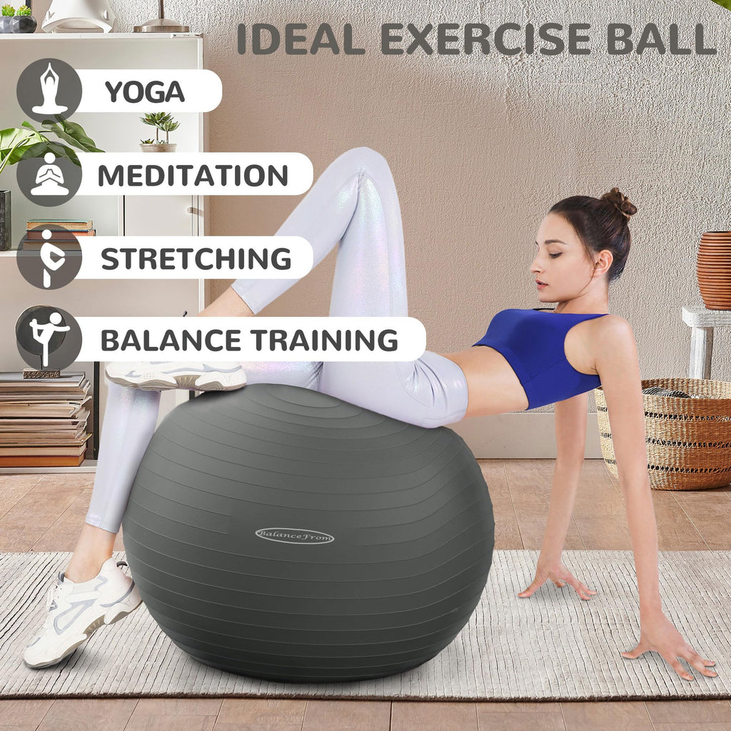 Fitvids Anti-Burst Slip Resistant Exercise Ball with Quick Pump, 2,000-Pound Capacity, Gray, 30-inch, XL