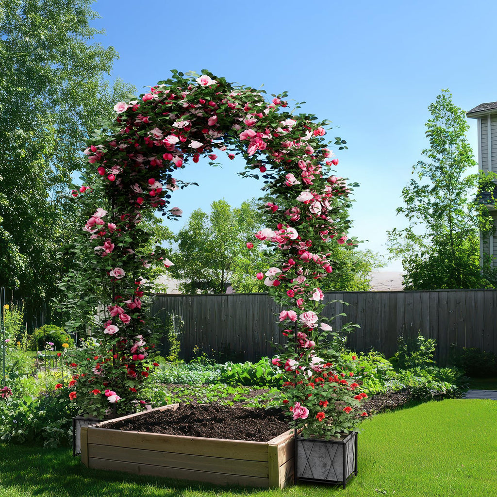 Garden Arch Arbor Trellis with Planter Boxes 8.2 Ft Metal Arch Trellis