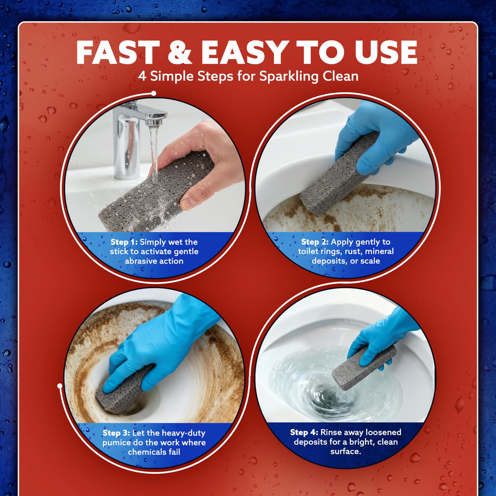 6-Pack PUMIE HDW Scouring Stick for Toilet Bowl Cleaning, Cleans Toilet Bowl Hard Water Rings, Buildups, Rust & Tough Stains, Perfect Pumice Stone for Cleaning Bathtub, Pools, Kitchens, Sinks & Grills