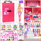 iBayda 139pcs 11.5-inch Fashion Doll and Wardrobe Playset: Wedding Dress, Outfits, Shoes, Bags, Necklace, DIY Stickers Accessories