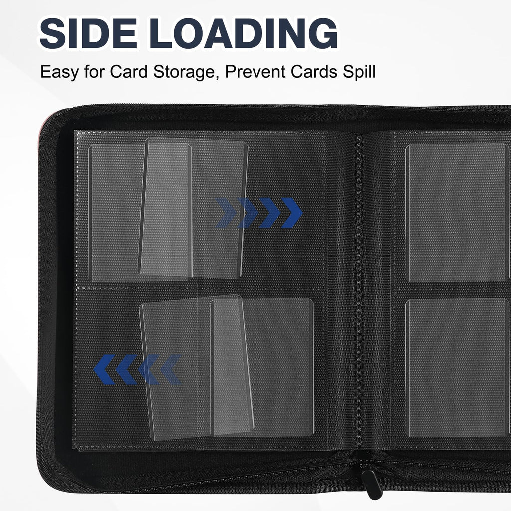 Toploader Binder, Holds 160 Toploaders, 100 Toploaders Included, 4-Pocket PU Cover Top Loader Binder for 3" x 4" Rigid Toploaders, Ringless Double-Sided Toploader Card Binder for TCG, Sport Cards