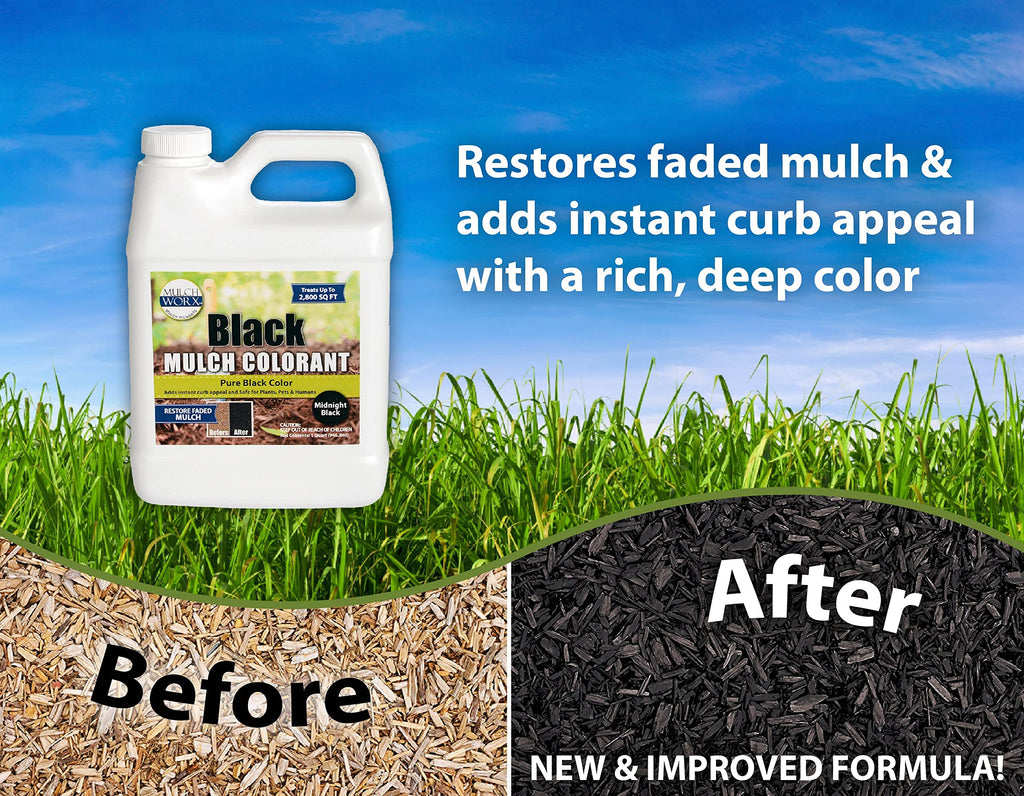 MulchWorx Black Mulch Color Concentrate- Quart - Treats 2,800 Sq. Ft. - Pure Midnight Black Mulch Dye Spray