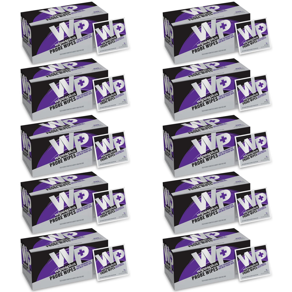 WIPESPLUS Probe Wipes, Thermometer Wipes, Meat Probe Wipe with Individual Satchets for Home and Business, 1000 Count, 10 Packs of 100, White