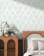 Modern Peel and Stick Wallpaper 17.3''×276'' Geometric Wallpaper Boho Contact Paper Green and White Self-Adhesive Wall Paper Removable Decorative Wallpapers for Bedroom Bathroom Cabinets Decor Vinyl