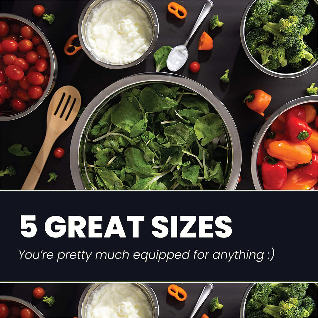WHYSKO Meal Prep Stainless Steel Mixing Bowls Set, Home, Refrigerator, and Kitchen Food Storage Organizers | Ecofriendly, Reusable, Heavy Duty (Black)