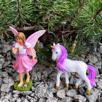 Mood Lab Fairy Garden Figurines - Fairy with Unicorn Set (2 pcs) - Miniature Decorative Statues & Accessories - Outdoor & Indoor Decor