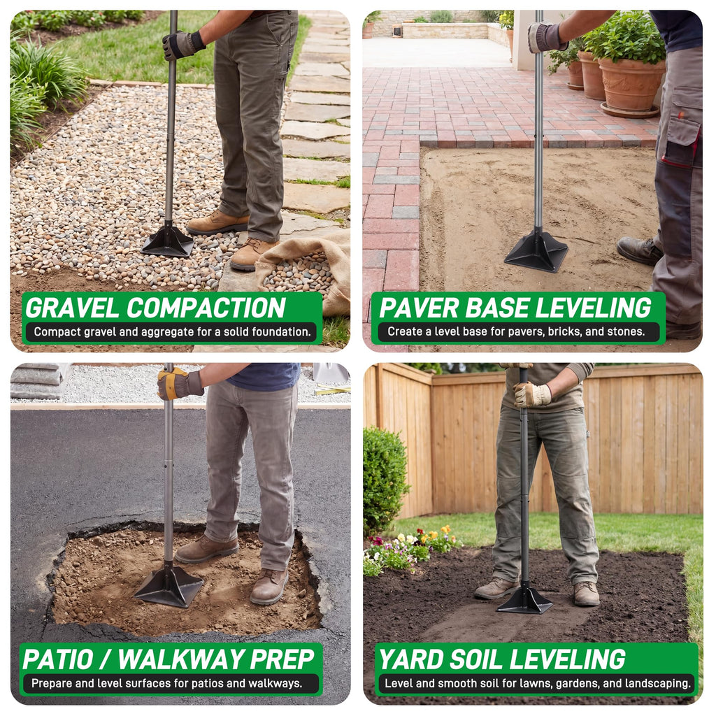 Walensee 10" x 10" Steel Tamper Tool with 48" Handle, Heavy Duty Ground Tamper with Rubber Grip for Leveling Paver Base, Ideal for Dirt Compacting, Gravel and Sand, Driveways and Blacktop Repair