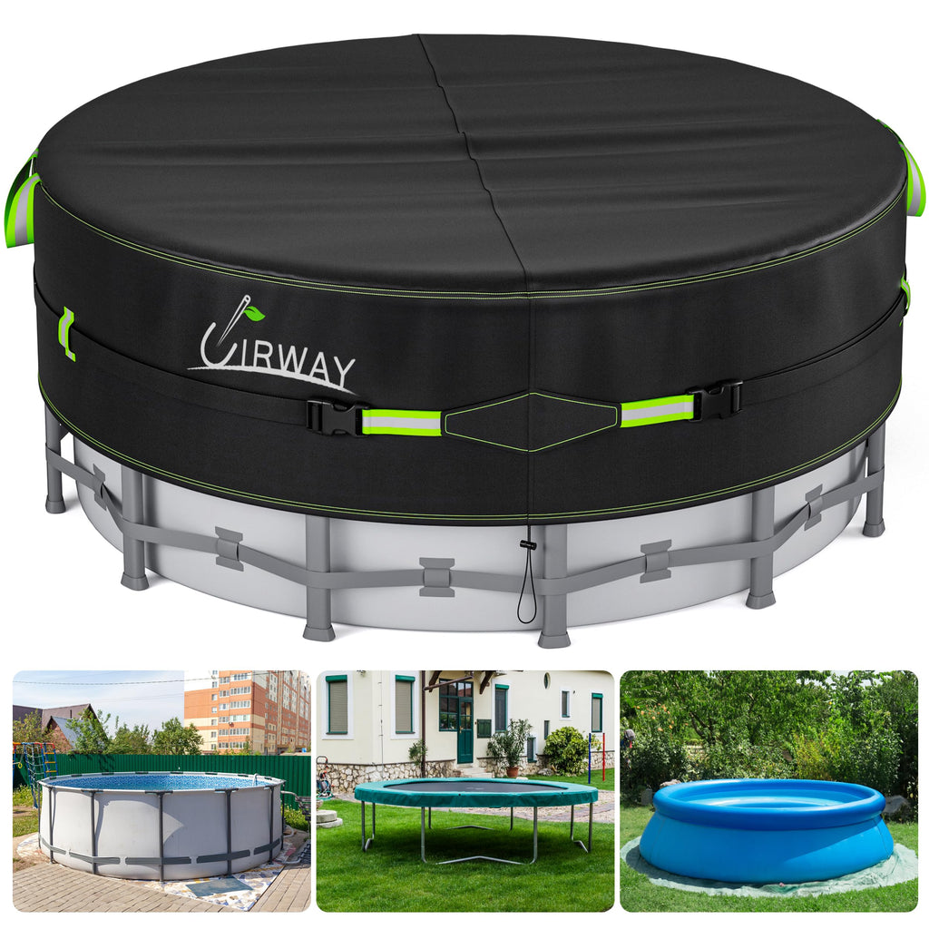 UIRWAY 21 Ft Round Pool Cover with Reflective Strips, Swimming Pool Cover for Above Ground Pools, Solar Cover Including Rope Tie and Luminous Ground Nails, PU Tarp Snug Fit for UV Protected