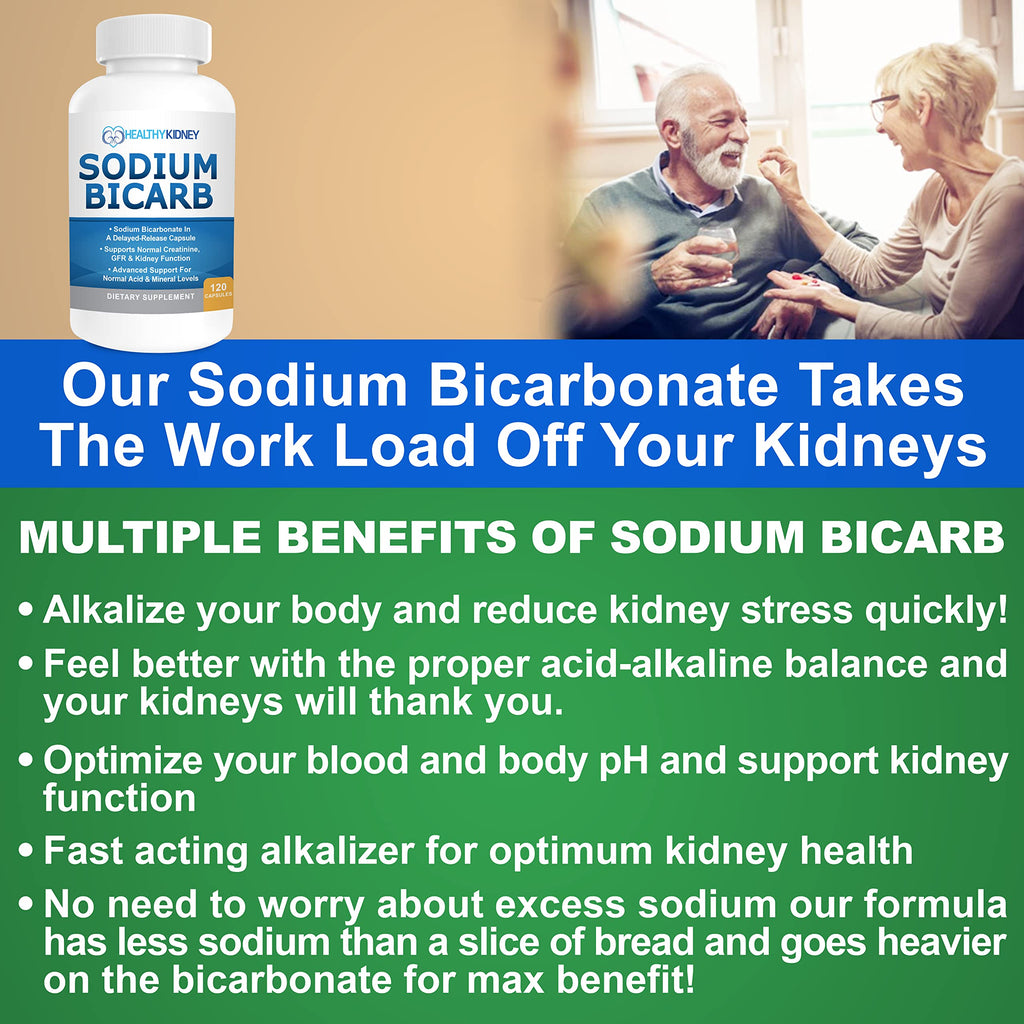 Sodium Bicarbonate 650 Mg Tablets - Delayed Release for Normal Kidney Function - Baking Soda Tablets, Sodium Pills, Bicarbonato De Sodio para Tomar, Bicarbonate of Soda - 30 Capsules