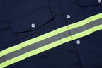 Ousafeve Class 3 Navy Hi Vis Button Up Safety Work Shirts for Men Reflective (X-Large, Navy_Long)