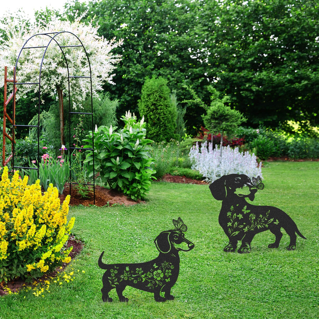 LIRAVENO Dachshund Garden Stakes Decorations - 2 Pcs Dog Statues Decor Set