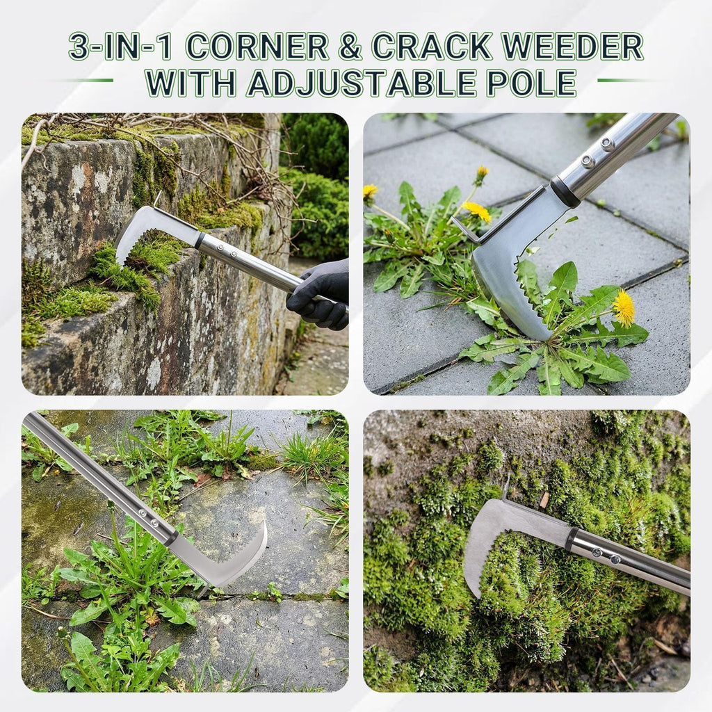 FIMXSD Crack Weeder Tool, 59-Inch Long Handle Crevice Weeding Tool with L-Shaped Stainless Steel Blade, Manual Weed Puller for Sidewalk, Driveway, Pavers, Patio and Deck Edges