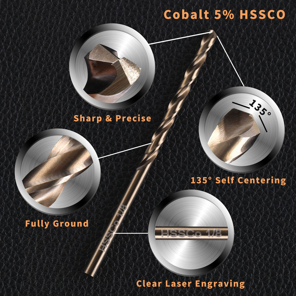 RCINDUS (20PCS) 1/8" Cobalt Drill Bit, HSS M35 Metal Drill Bits for Steel, Stainless Steel, Cast Iron, Hard Plastic and Wood