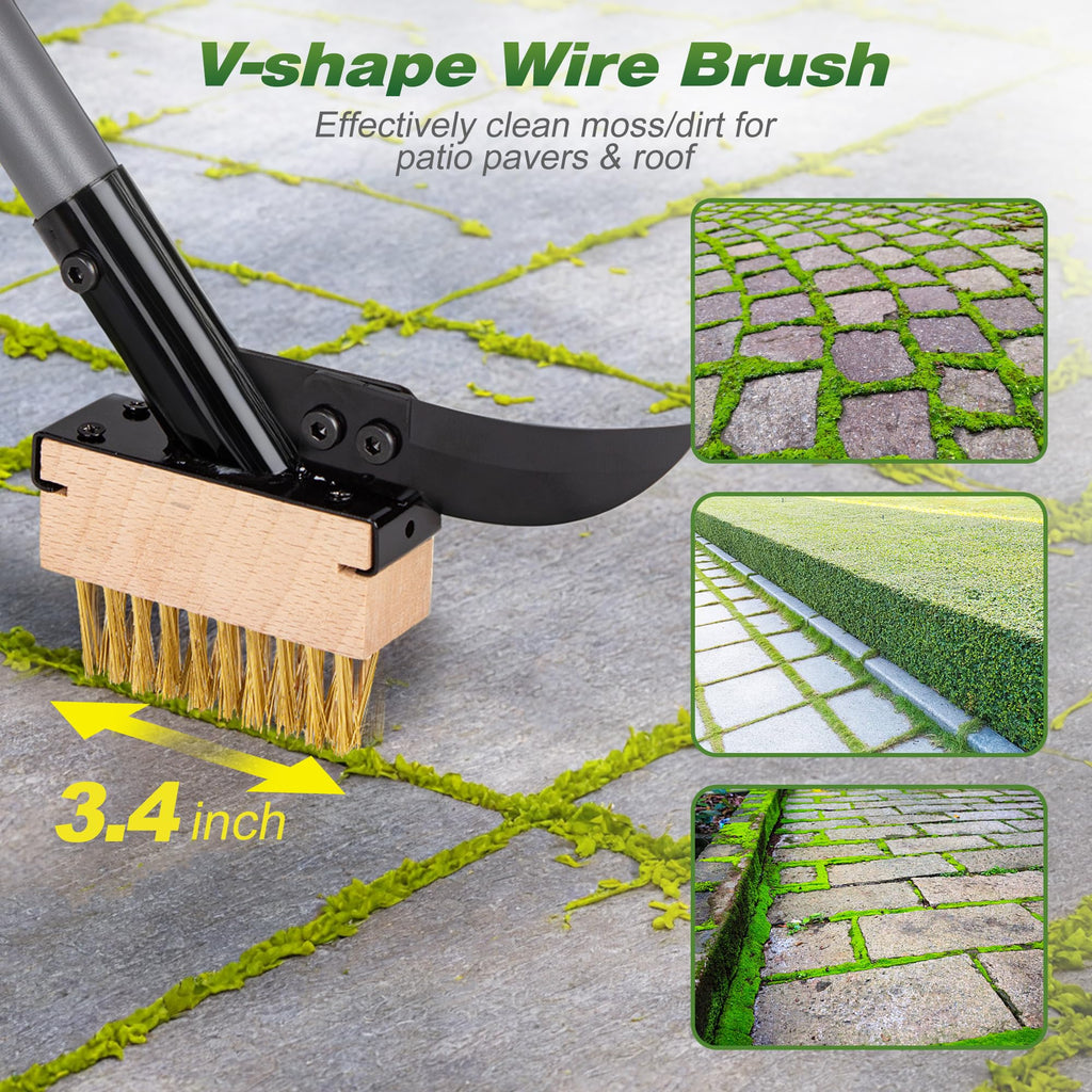 Walensee 66.5in Adjustable 3-in-1 Crack Weeder & Moss Remover Brush Tool