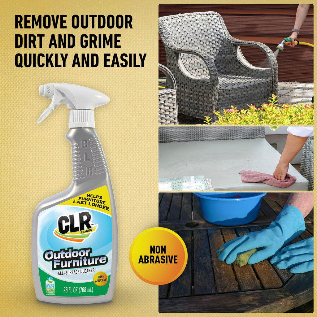 CLR Brands Outdoor Furniture Cleaner, 26 oz. Spray Bottle, Cleans Outdoor Surfaces, Remove Dirt and Grime from Fabric, Wood, Wicker, PVC, Plastic and More
