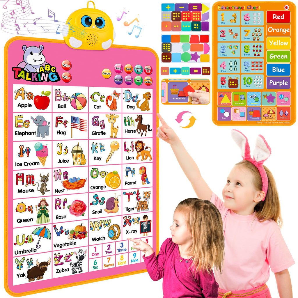 Interactive Alphabet Wall Chart, Talking ABC, 123s, Music Poster, Kids Learning Toys for Toddlers 1-3, Electronic Educational Toddler Toy, Educational Gift for Age 1 2 3 4 5 Year Old Girls Boys - Pink
