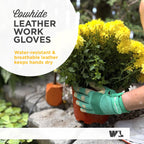 Wells Lamont Women's Garden Gloves, Small, Mint Green/Rust, HydraHyde Leather Hybrid, Water-Resistant, Adjustable Wrist, 2-Pair Pack, for Gardening, Reusable, Adult