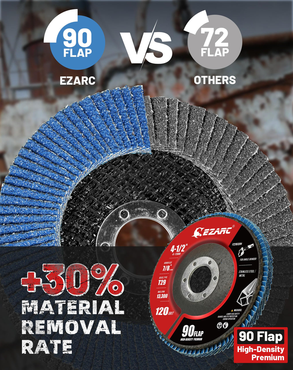 EZARC Flap Discs 120 Grit, 4.5" x 7/8" High Density Jumbo Zirconia Flap Sanding Disc Type 29 for Sanding, Rust Removal, Finishing, Grinding, Deburring (12 Pack)
