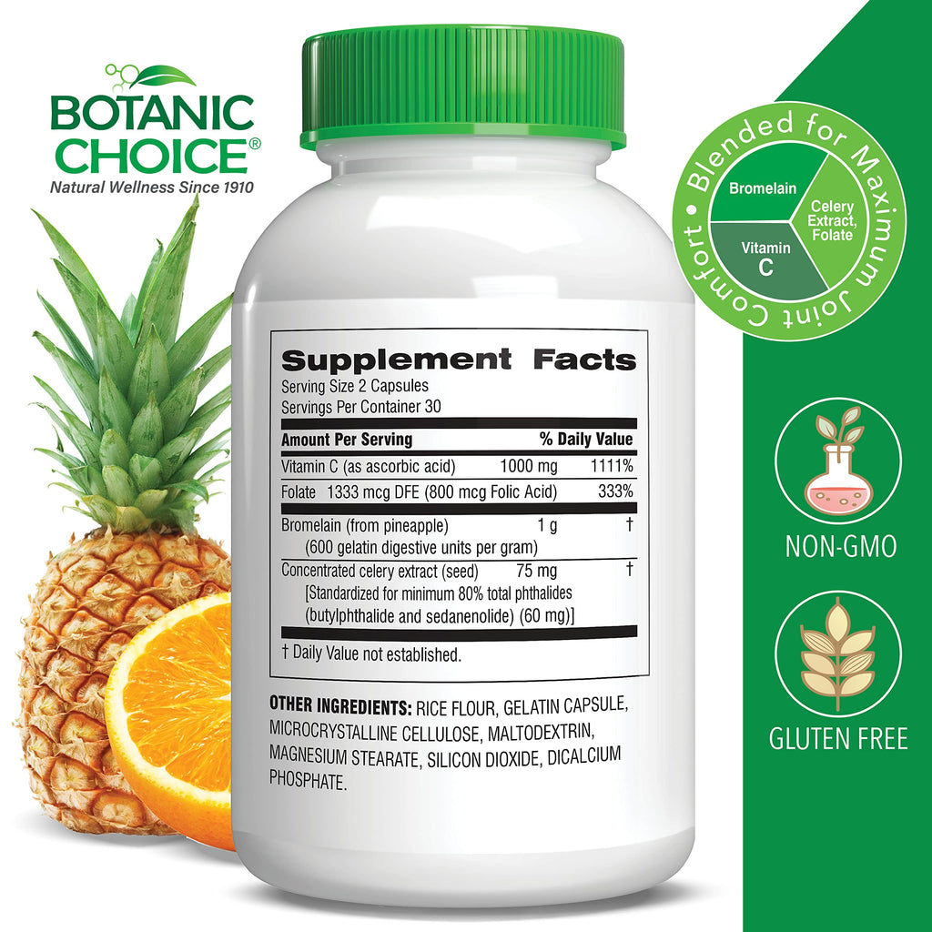 Botanic Choice Uric Acid Complex Supplement - Foot Joint Support-Help Soothe Discomfort with Celery Seed & Bromelain -Gluten Free, Non-GMO, 60 Caps