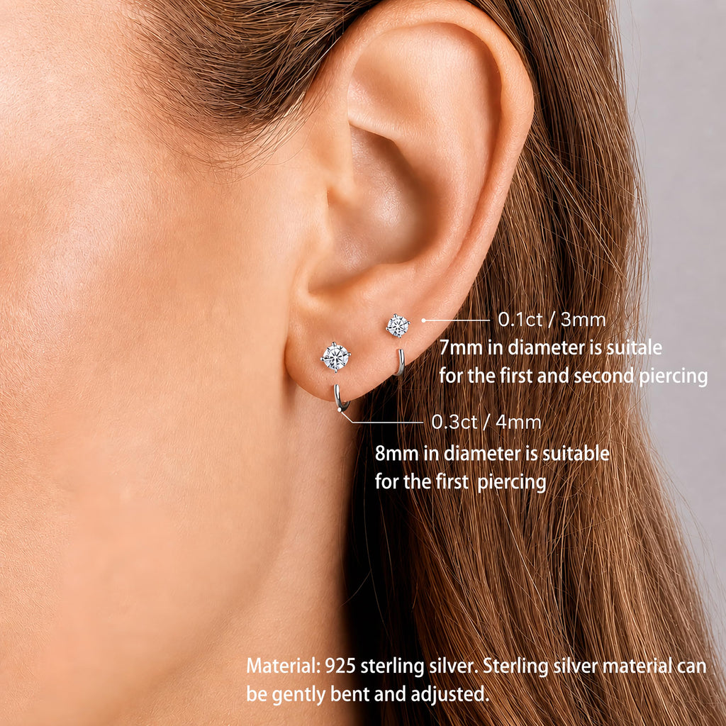 Handi Queen Moissanite Hoop Earrings for Women 925 Sterling Silver Small Huggie, 0.3CT 4mm D Color VVS1 Round Brilliant, Sparkling Minimalist Tiny Cartilage Earring Jewelry