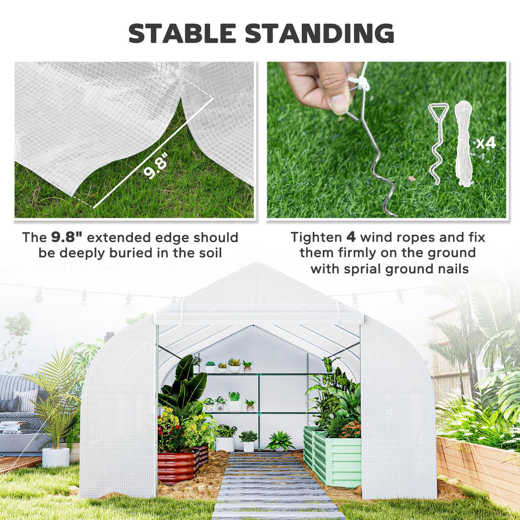 Outsunny 20' x 10' x 7' Outdoor Walk-in Greenhouse Zippered Door White