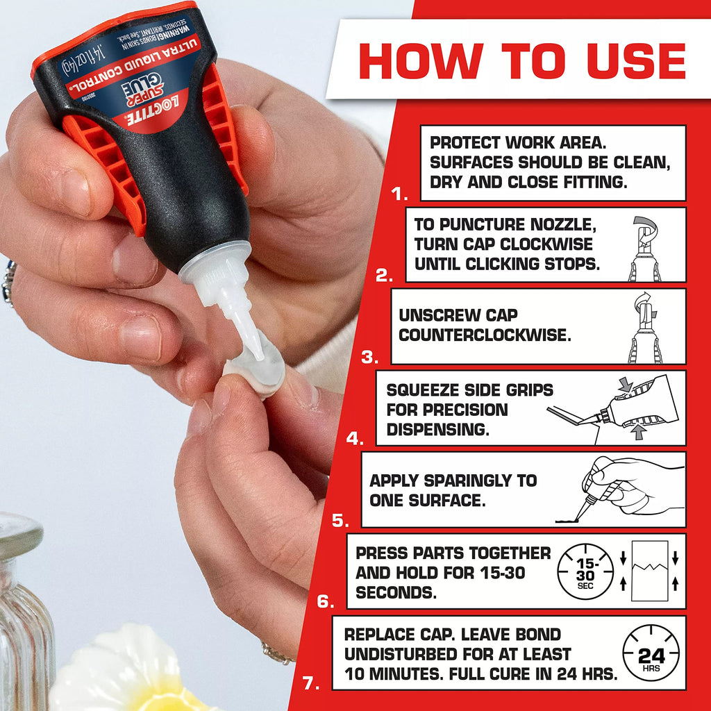 Loctite Super Glue Ultra Liquid Control, Clear, 0.14 fl oz Bottle, 3 Pack - Superglue for Plastic, Wood, Metal, Crafts & Repair, Cyanoacrylate Adhesive Instant Glue, Quick Dry
