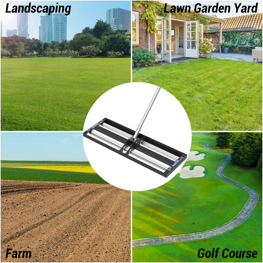 Updated Lawn Leveling Rake 30"x10", Lawn Leveler with Aluminum Rollers