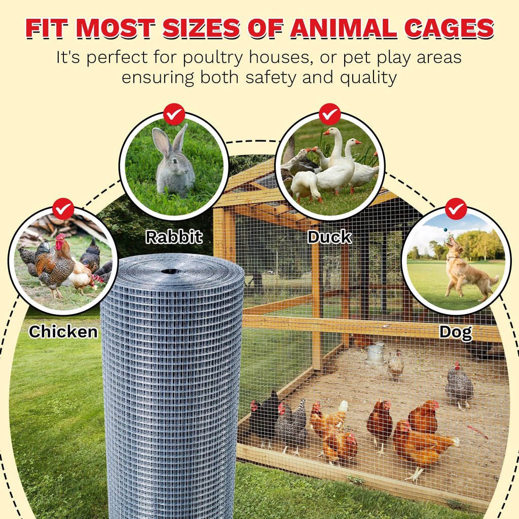 Sanzeus Hardware Cloth, 1/4 Inch 48in x 100ft 23 Gauge, Double-Layer Hot-Dip Galvanizing After Welding, Chicken Wire Fence Wire Mesh Poultry Netting Garden Fence Tree Guard Rolls