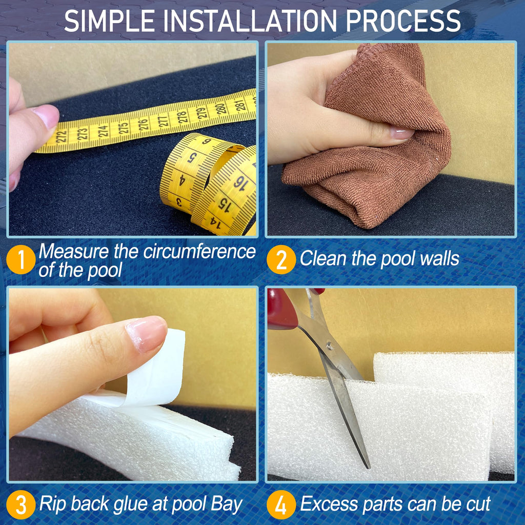 Desunqin 46.5" 20PCS Peel and Stick Pool Cove for 24' Round Above Ground Pool, Closed Cell Foam Peel and Stick Above Ground Pool Cove with Adhesive Backing, Protect Pool Liner, Prevents Excess Wear