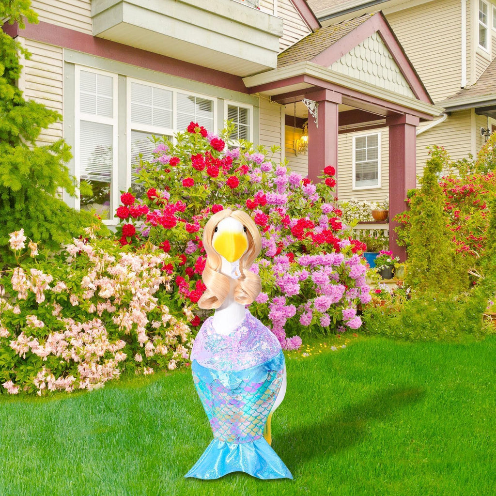 GANSHAYA Mermaid Porch Goose Outfits Summer Goose Shiny Mermaid Dress & Wigs Princess Goose Clothes Fits 23'' Geese Statue for Holiday Birthday Outdoor Beach Yard Lawn Garden Decor
