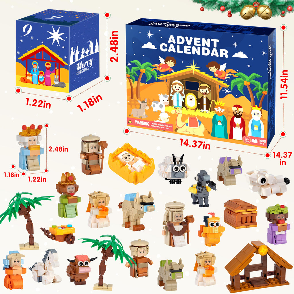 Nativity Advent Calendar 2026 Kids – 24 Days Building Blocks Kits Countdown Gifts, Christmas Stocking Stuffer Building Toys for Boys, Girls, Teens & Adults Ages 6+