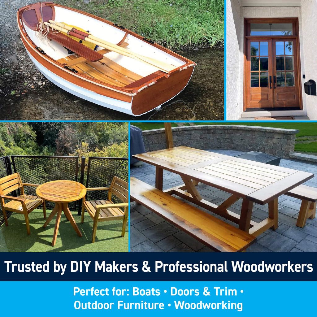 TotalBoat Halcyon Water-Based Marine Varnish | Fast-Drying Polyurethane Wood Finish for Boats, Outdoor Furniture, and Woodworking | Clear Amber Gloss, Gallon