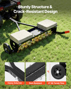 VEVOR Tow Behind Plug Aerator, 40 in Lawn Spike Aerator with Universal Hitch, 150lbs Weight Capacity, Heavy Duty & Rust-Resistant, Pull Behind Aeration Tool with Tray for Farmland & Garden Tractors