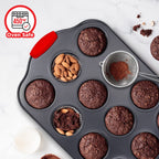 Baking Set – 10 Piece Kitchen Oven Bakeware Set – Deluxe Non-Stick Blue Coating Inside and Outside – Carbon Steel – Red Silicone Handles – PFOA PFOS and PTFE Free by Bakken,Black
