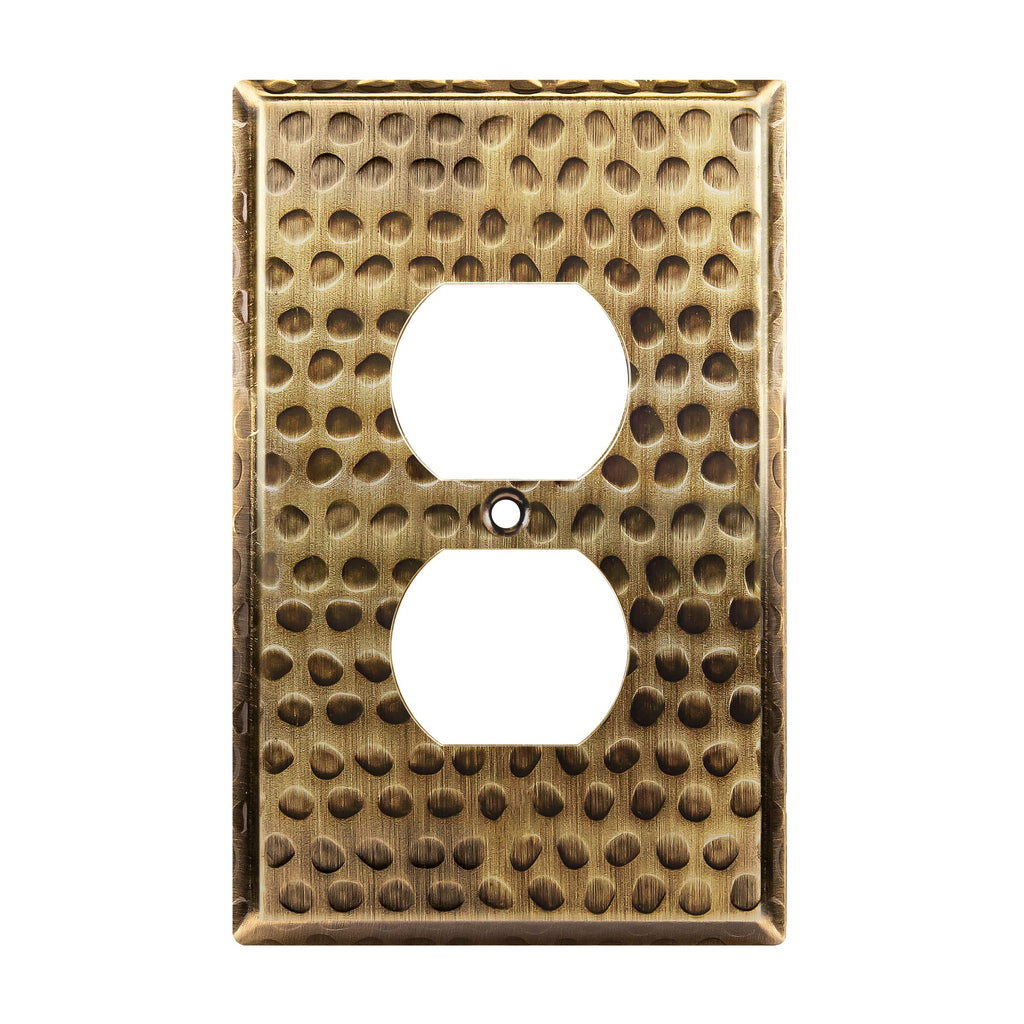 LIDER Duplex Receptacle Metal Wall Plate, Outlet Cover, Corrosion Resistant, Mid-Size 1-Gang 4.88" x 3.11", LMWP-21M-HAB, Steel, Hammered Antique Brass, 1-Pack