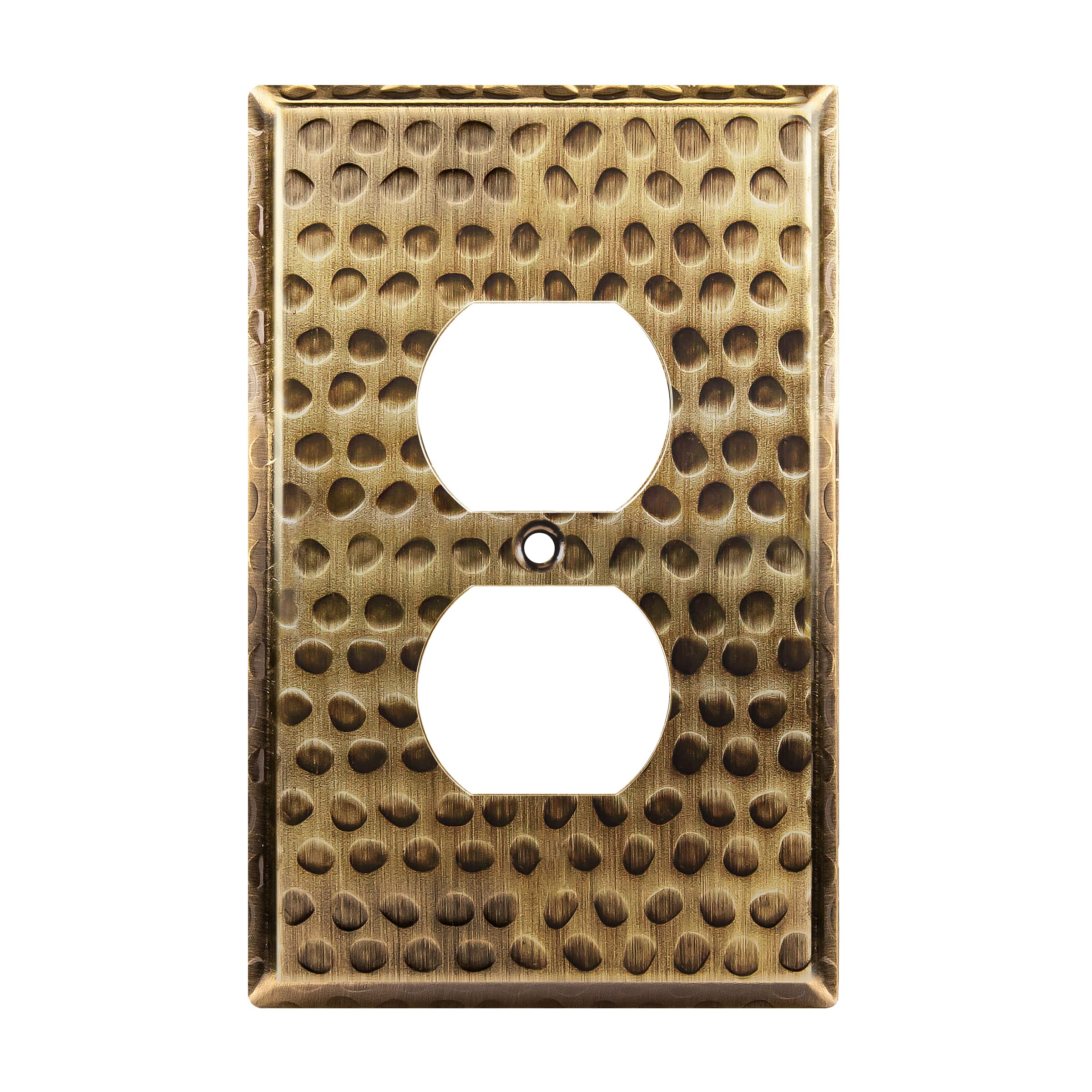 LIDER Duplex Receptacle Metal Wall Plate, Outlet Cover, Corrosion Resistant, Mid-Size 1-Gang 4.88" x 3.11", LMWP-21M-HAB, Steel, Hammered Antique Brass, 1-Pack
