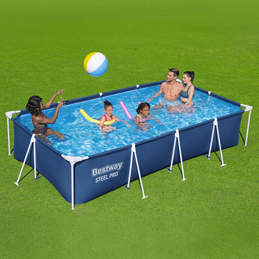 Bestway Steel Pro 13 Foot x 32 Inch Rectangular Above Ground Outdoor Pool Steel Framed Vinyl Swimming Pool with 1,506 Gallon Water Capacity, Blue