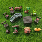 QuarenDen 44 Pcs Fairy Garden Accessories, Miniature Table and Chairs Set, Miniature Figurines Mini Resin Animals House Bridge for Micro Landscape Potted Plant Terrarium Decor DIY Craft Gift