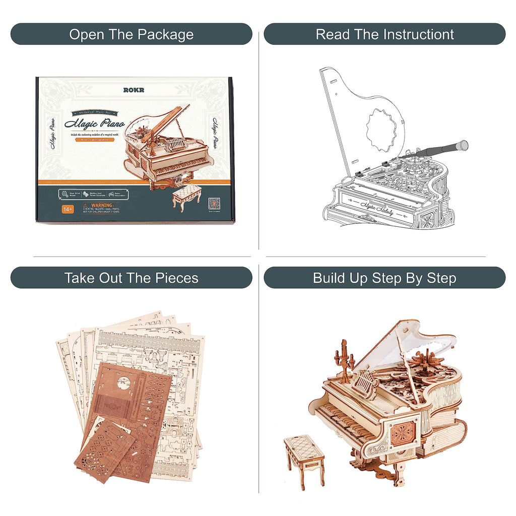 ROKR 3D Wooden Puzzles for Adults 223pcs Piano Model Kit 1:20 Scale Building Puzzles Wooden Music Box Unique Gift for Men Women Hobbies for Birthday Christmas