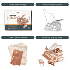 ROKR 3D Wooden Puzzles for Adults 223pcs Piano Model Kit 1:20 Scale Building Puzzles Wooden Music Box Unique Gift for Men Women Hobbies for Birthday Christmas