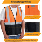 AYKRM 2 Pockets Orange black custom Mesh High Visibility Reflective Safety Vest for men & Women ANSI/ISEA 107 Standards