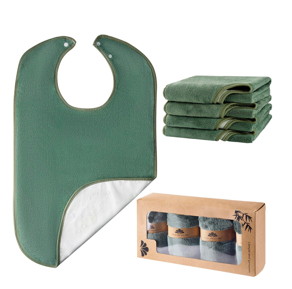 RAXIFU 4 Pack Adult Bibs for Men and Women, Adult Bib for Elderly,Waterproof, Towel bibs for Special Needs Adults