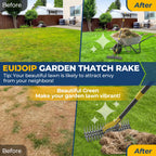 Rake, 70" Heavy Duty Metal Dethatcher Rake with 15" Wide Double-Edged Sharp Tines Thatch Rakes for Lawns,Mulch Dead Grass Removal, Loosening Soil,Lawn Care, Dethatching,Yard,Garden
