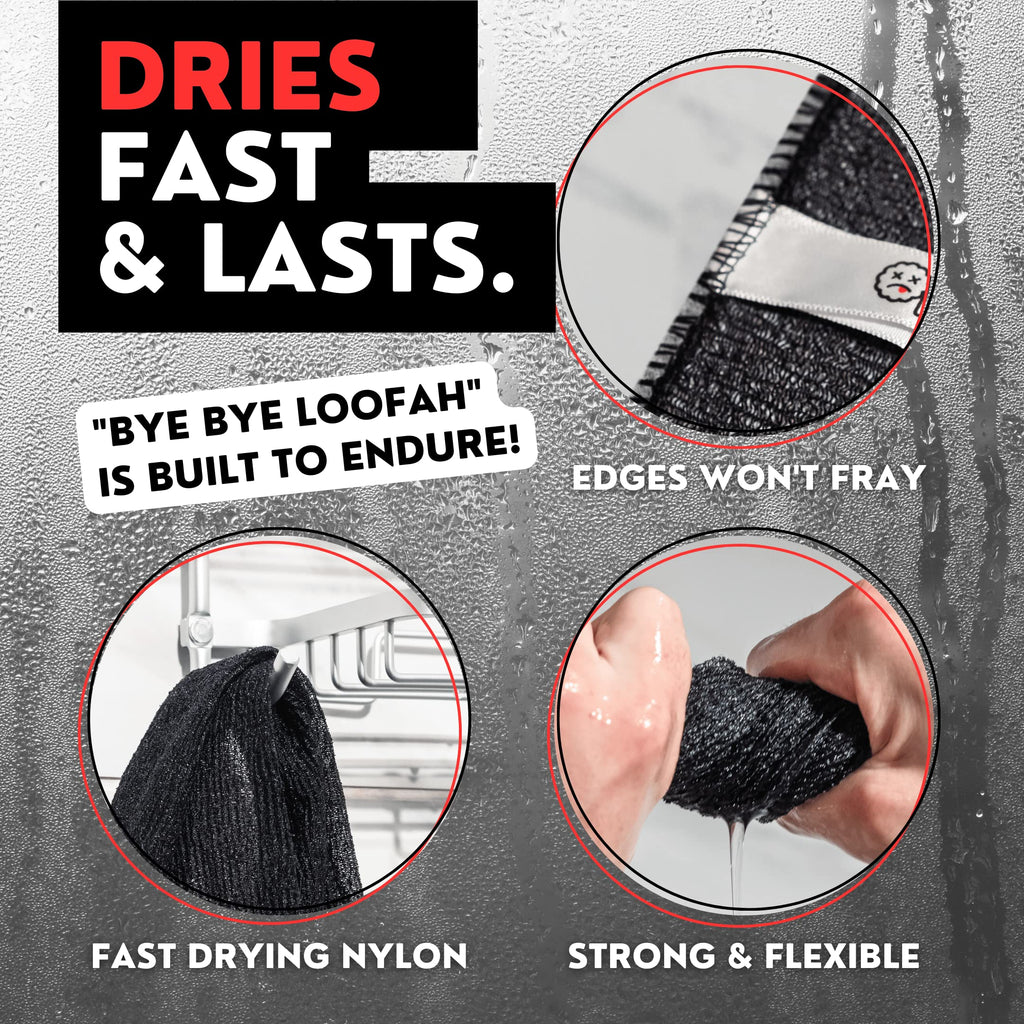 Extra Rough Exfoliating Washcloth - Extreme Body & Back Scrubber for Shower, Hygienic, Long 1 Black & 1 Grey, Men or Women, 2 Count Pack
