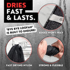 Extra Rough Exfoliating Washcloth - Extreme Body & Back Scrubber for Shower, Hygienic, Long 1 Black & 1 Grey, Men or Women, 2 Count Pack