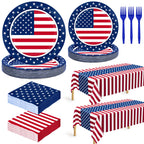 QZYL 122 PCS 4th of July Decorations, 30 Sets 250th Anniversary Patriotic Plates and Napkins, Disposable Fourth of July Paper Plate and Napkin Tablecloth Forks, USA Flags Memorial Day Party Supplies
