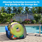 Adnee Pool Toy Storage Bin-30'' x 30'' x 30'' Nylon Mesh Pool Organizer with Side Pocket-105 Gallon Quick Drying Pool Storage for Float, Beach Balls,Towel and Other Swimming Accessories