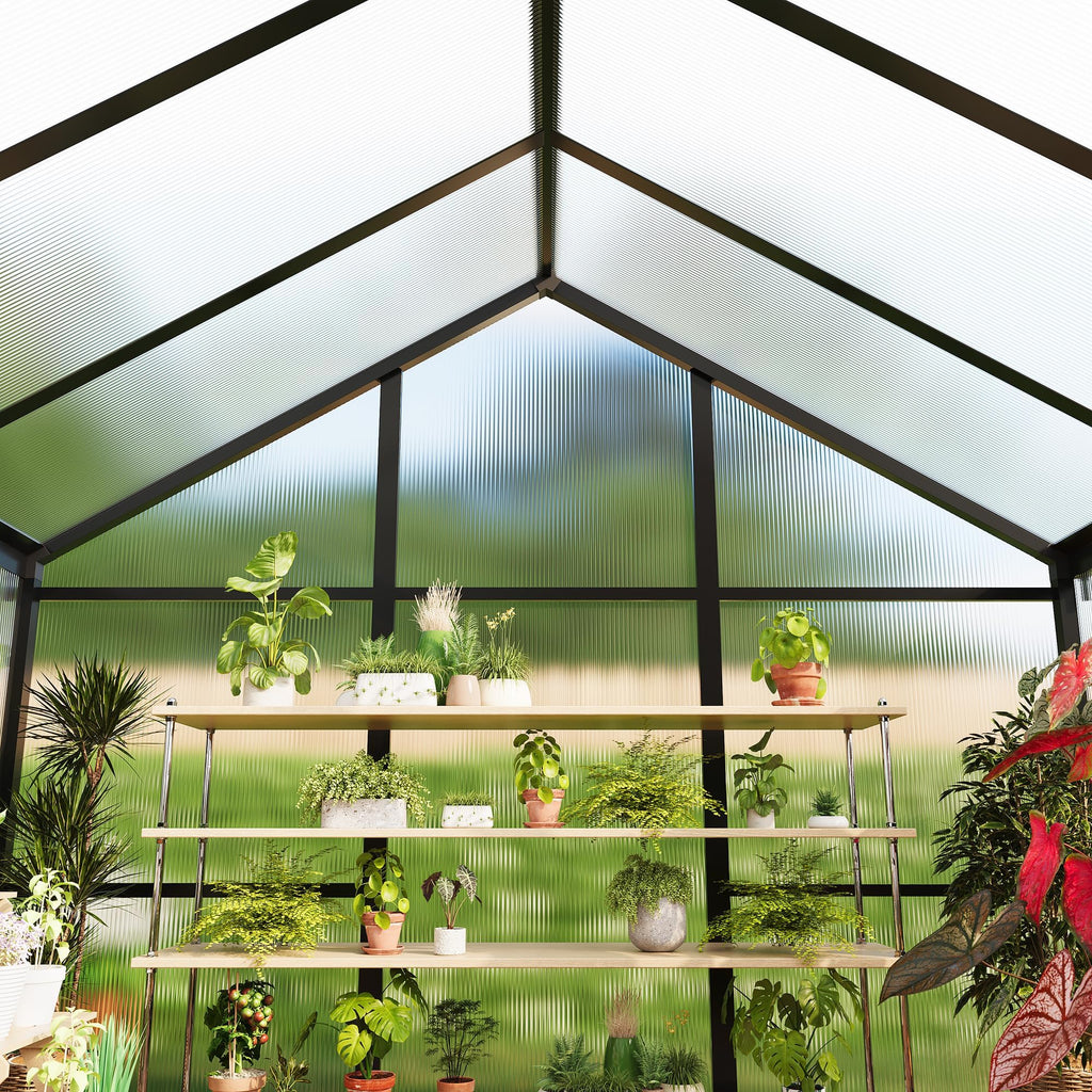 6x8FT Polycarbonate Greenhouse, Walk-in Outdoor Aluminum Frame Greenhouse with Roof Vent, Lockable Push Door for Garden, Backyard, Patio & Lawn