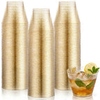 Hioasis 200Pcs 9OZ Gold Glitter Plastic Cups - Gold Plastic Cups, Heavy Duty & BPA-free for Party, Wedding, Celebrations